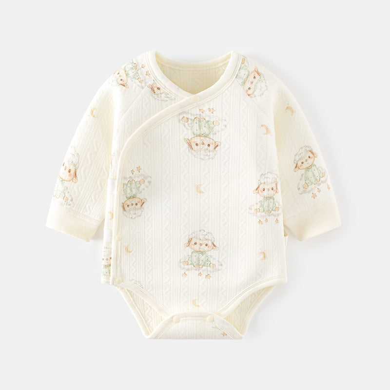 Newborn Long Sleeve Cotton Bodysuit – Lightweight Printed Spring Fall Baby Outfit