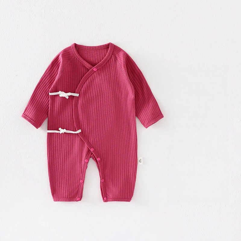 Newborn 0-3M Cotton Wrap Sleep Romper – Seamless Spring Fall Kimono Bodysuit