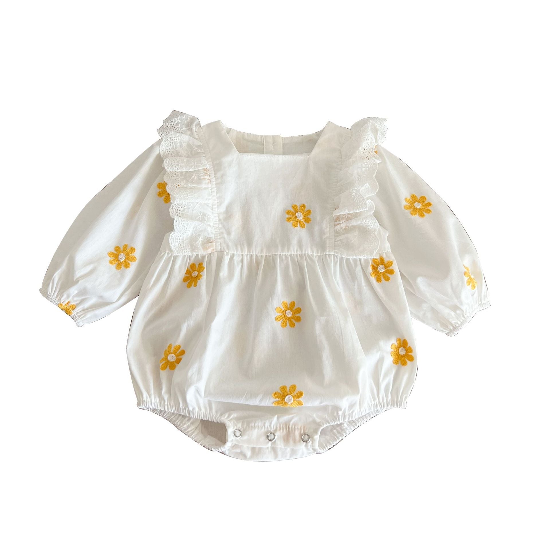 Baby Girl Long Sleeve Daisy Embroidered Bodysuit – Sweet Fall Cotton Outfit