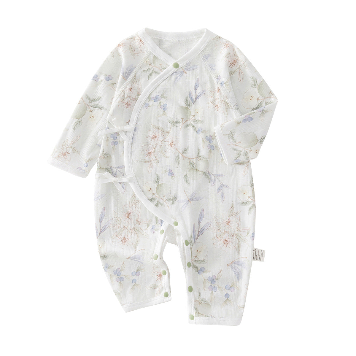 Newborn Tie-Side Cotton Sleep Romper – Lightweight Long Sleeve Summer Kimono Bodysuit
