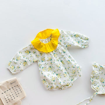 Baby Girl Floral Doll Collar Bodysuit – Long Sleeve Lightweight Spring Outfit