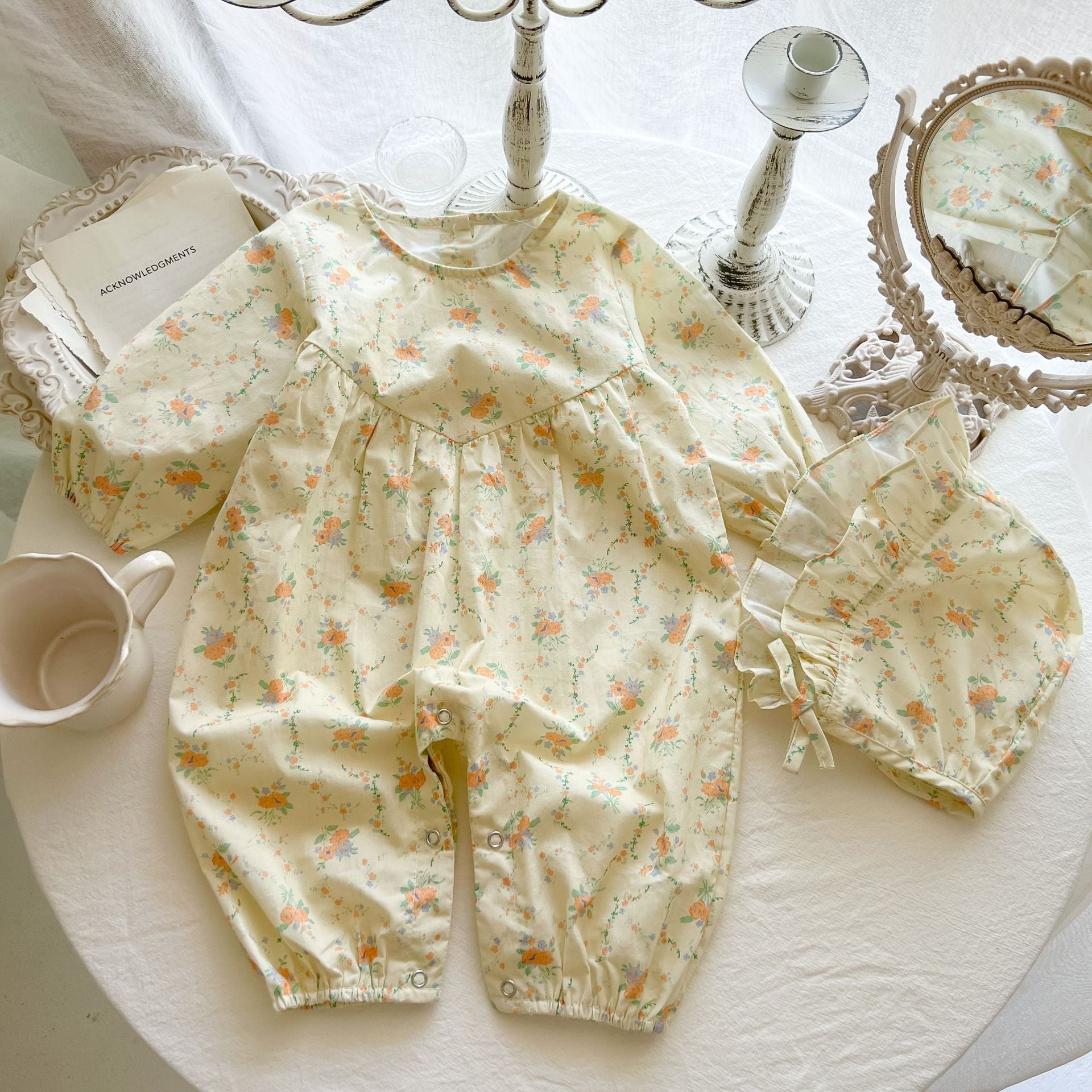 Baby Girl Long Sleeve Floral Cotton Bodysuit – Spring Fall Baby Outfit