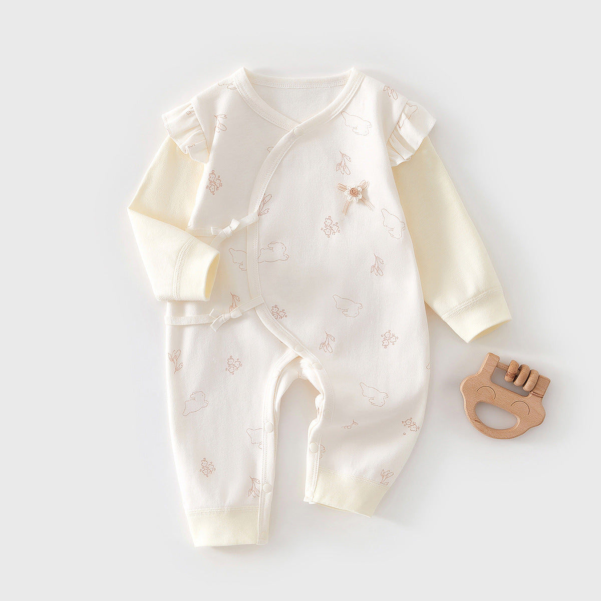 Newborn Baby Girl Cotton Romper with Lace Trim – Long Sleeve Spring Fall Outfit