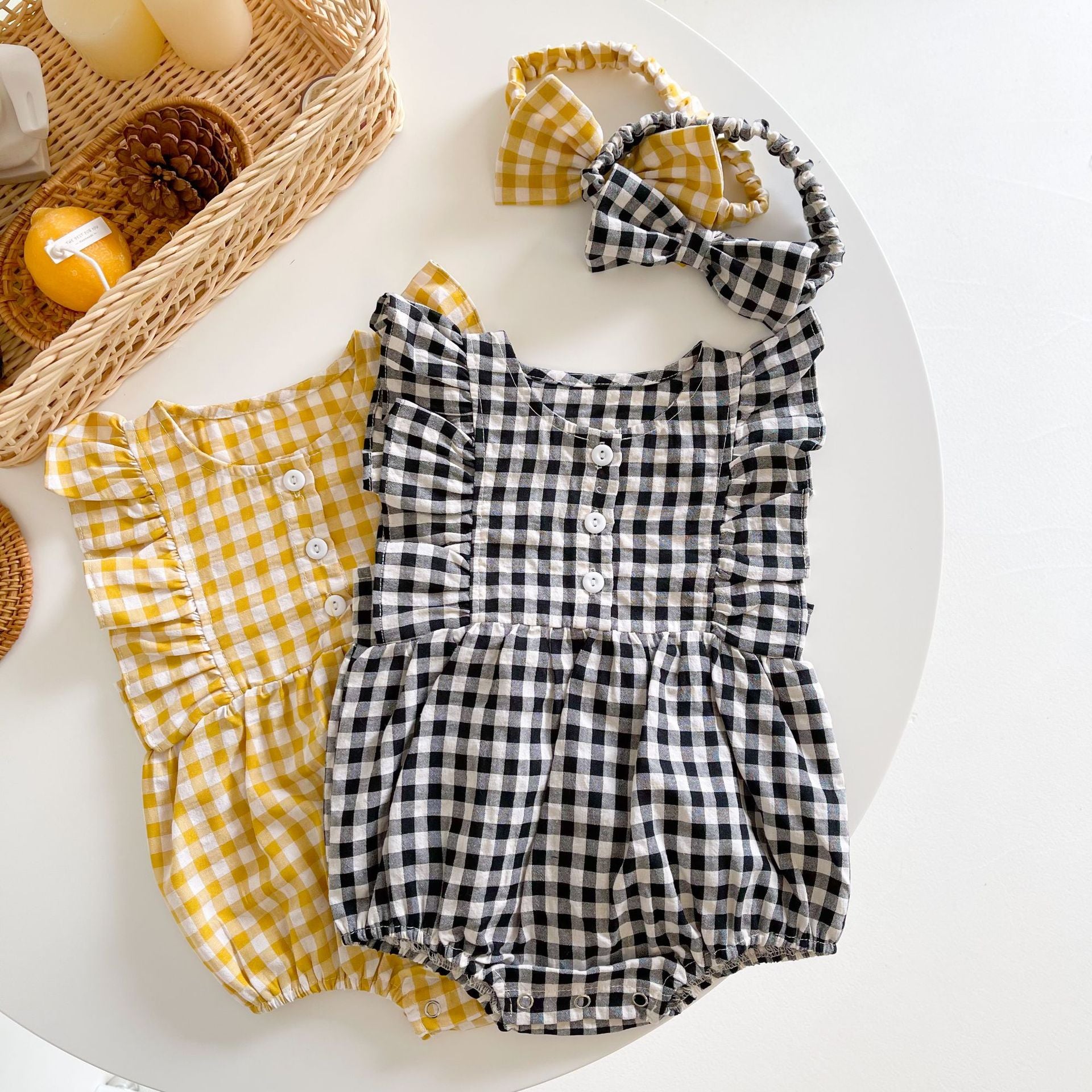 Baby Girl Sleeveless Cotton Romper – Korean-Inspired Plaid Summer Outfit