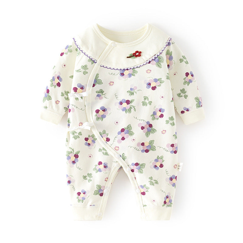 Newborn Baby Girl Cotton Kimono Layette Romper – Seamless Fall Winter Bodysuit