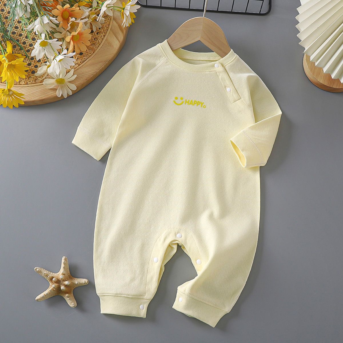 Newborn Cotton Jacquard Romper – Long Sleeve Seamless Spring Fall Bodysuit