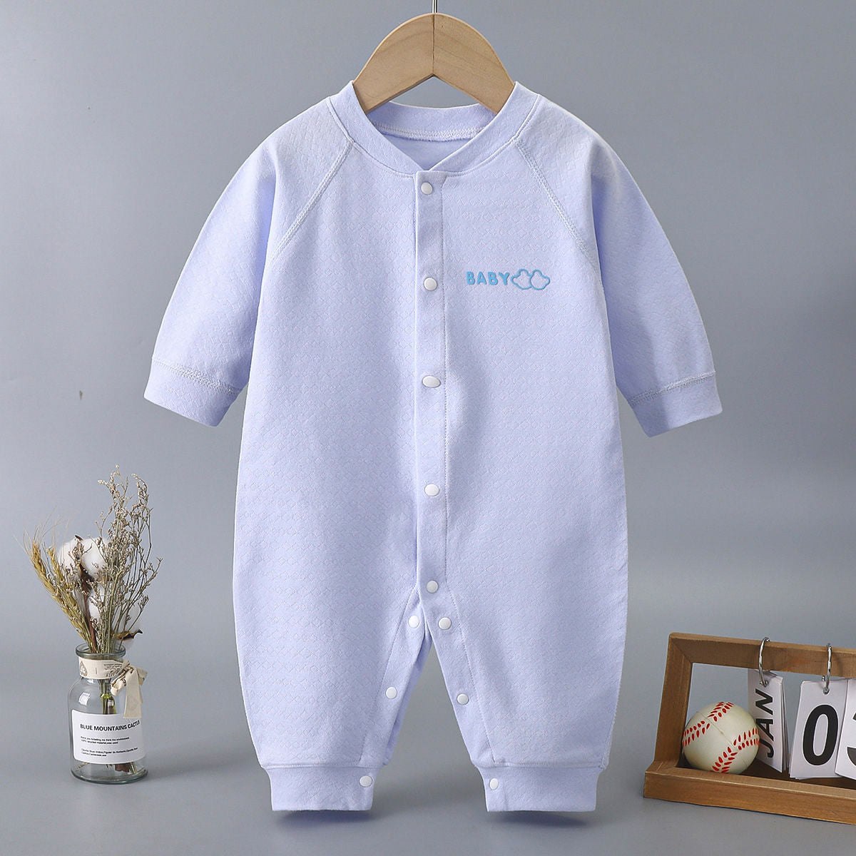 Newborn Cotton Jacquard Romper – Long Sleeve Seamless Spring Fall Bodysuit