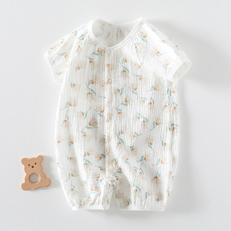 Newborn Cotton Gauze Romper – Lightweight Chinese Style Summer Bodysuit