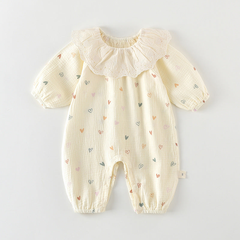 Baby Girl Floral Muslin Romper – Long Sleeve Spring Fall Outing Outfit