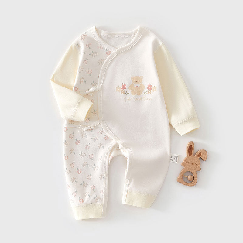 Newborn Baby Girl Cotton Romper with Lace Trim – Long Sleeve Spring Fall Outfit