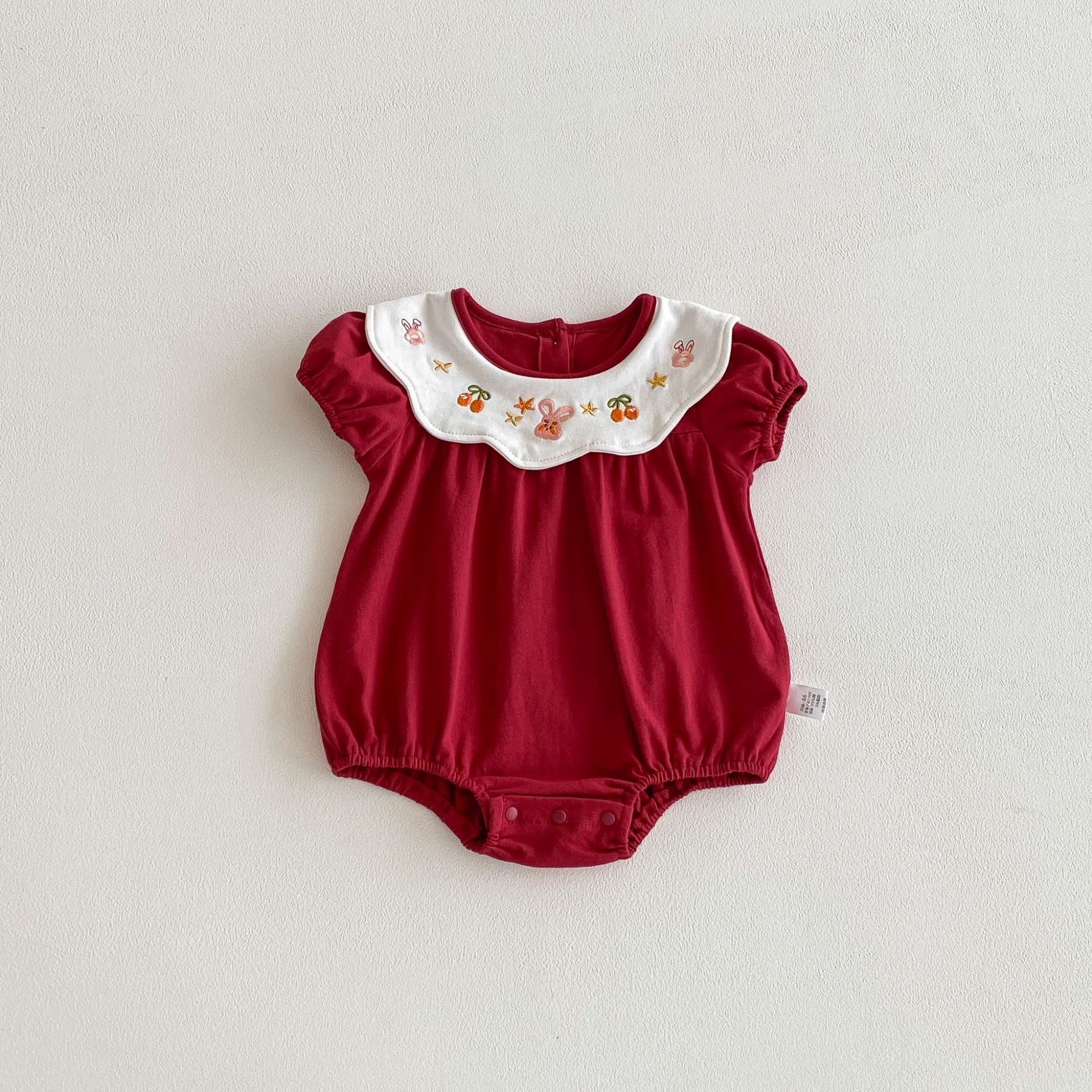 Baby Girl Red Plaid Embroidered Bodysuit with Headband – Lightweight Summer Outfit