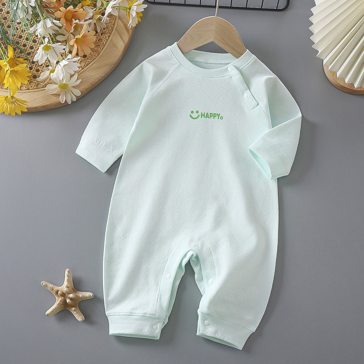 Newborn Cotton Jacquard Romper – Long Sleeve Seamless Spring Fall Bodysuit