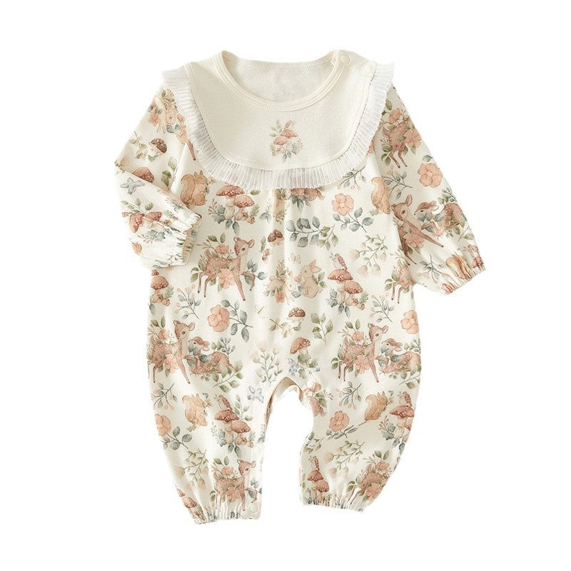 Newborn Cotton Animal Print Romper – Seamless Long Sleeve Spring Fall Baby Sleepwear