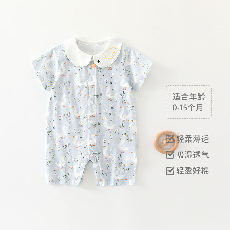 婴儿夏季短袖连体衣新生儿纯棉薄款哈衣爬爬服宝宝夏天透气外出服