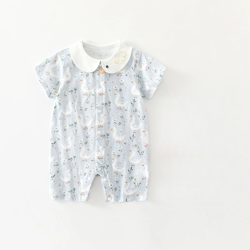 Newborn Airy Cotton Short Sleeve Romper – Lightweight Summer Outing One-Piece