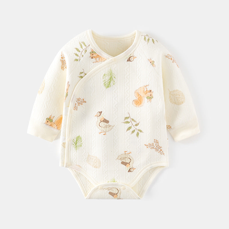 Newborn Long Sleeve Cotton Bodysuit – Lightweight Printed Spring Fall Baby Outfit