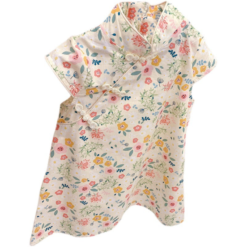 Baby Girl Floral Cotton Qipao Dress – Short Sleeve Chinese Style Outfit
