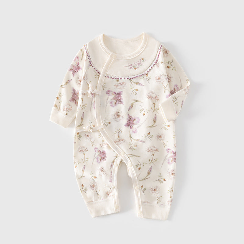 Newborn Baby Girl Cotton Kimono Layette Romper – Seamless Fall Winter Bodysuit