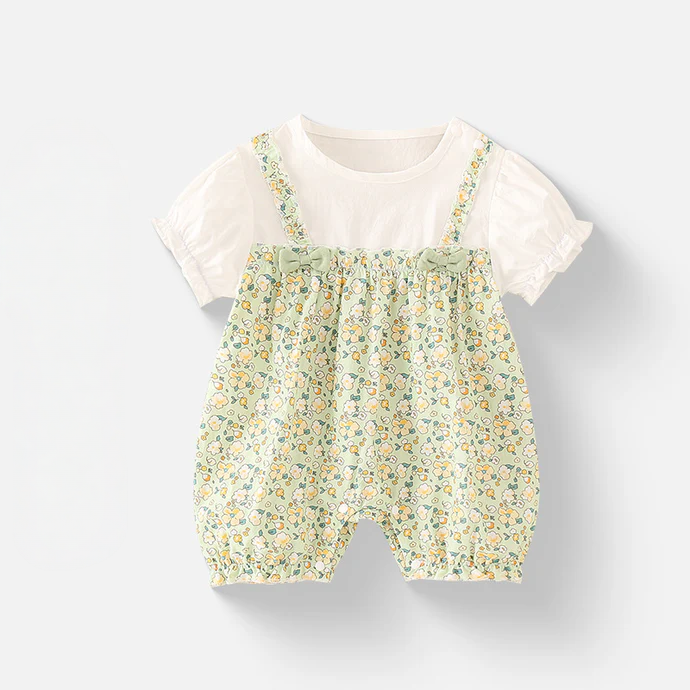 Baby Girl Allover Print Romper Dress – Seamless Lightweight Summer Bodysuit