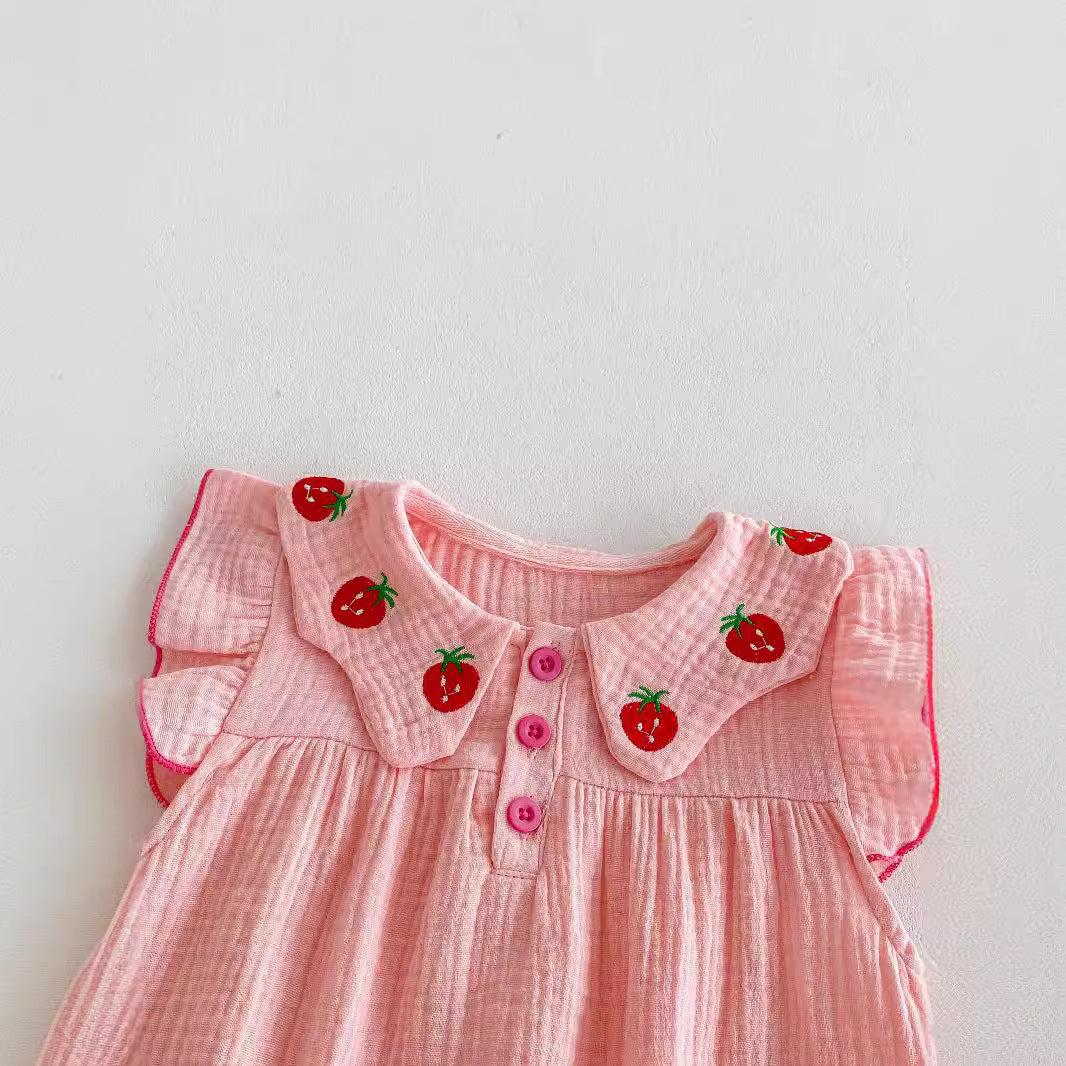 Baby Girl Crinkle Gauze Bodysuit Set with Headband – Princess Summer Romper