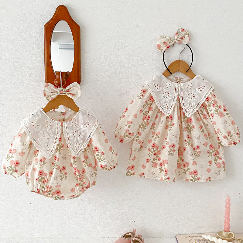 Baby Girl Korean Long Sleeve Bodysuit – Matching Sister Fall Romper Outfit