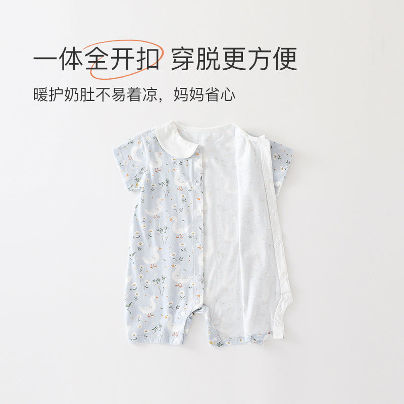 婴儿夏季短袖连体衣新生儿纯棉薄款哈衣爬爬服宝宝夏天透气外出服