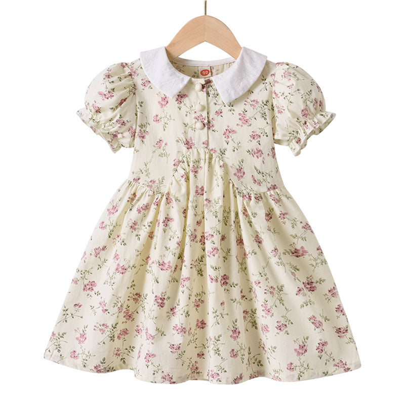 Toddler Girl Korean Floral Casual Dress – Short Sleeve Summer Outfit