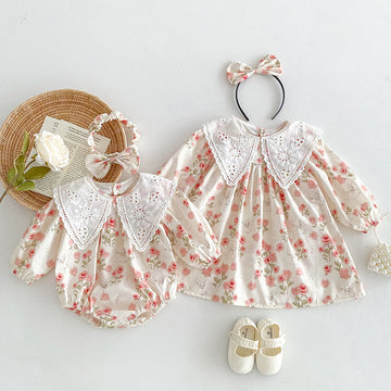 Baby Girl Korean Long Sleeve Bodysuit – Matching Sister Fall Romper Outfit