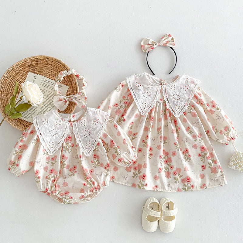 Baby Girl Korean Long Sleeve Bodysuit – Matching Sister Fall Romper Outfit