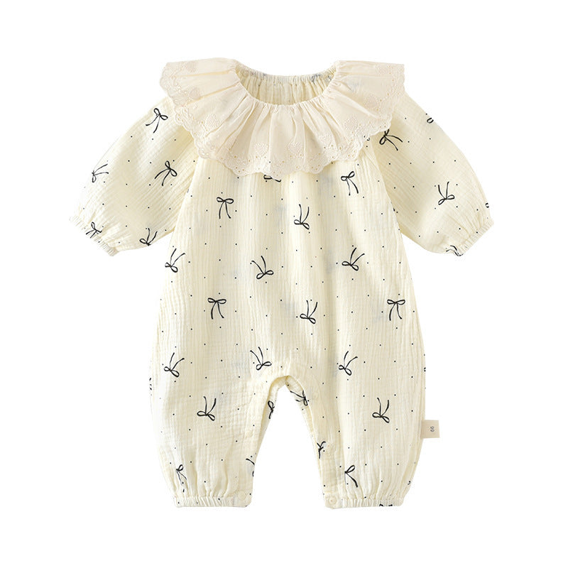 Baby Girl Floral Muslin Romper – Long Sleeve Spring Fall Outing Outfit