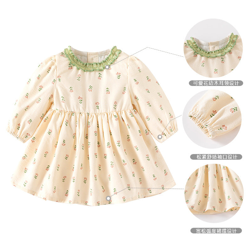 春秋女童连衣裙长袖甜美碎花婴幼儿衣服宝宝裙子小童洋气周岁礼服