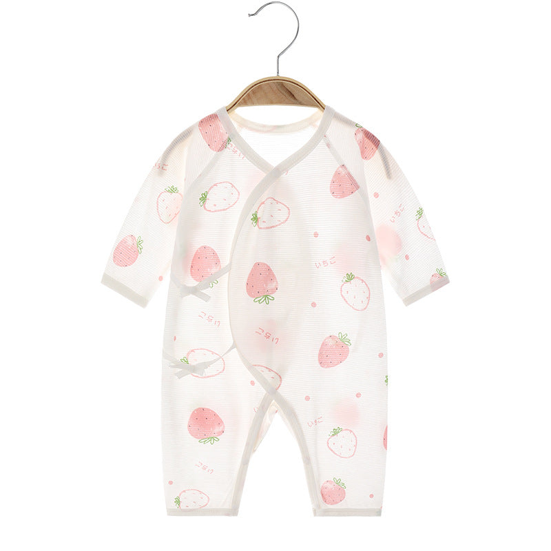 Newborn Lightweight Cotton Romper – Long Sleeve Openwork Summer Bodysuit
