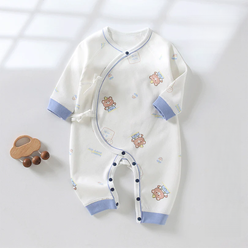 Newborn Cotton Kimono Bodysuit – Tie Front Spring Fall Baby Romper