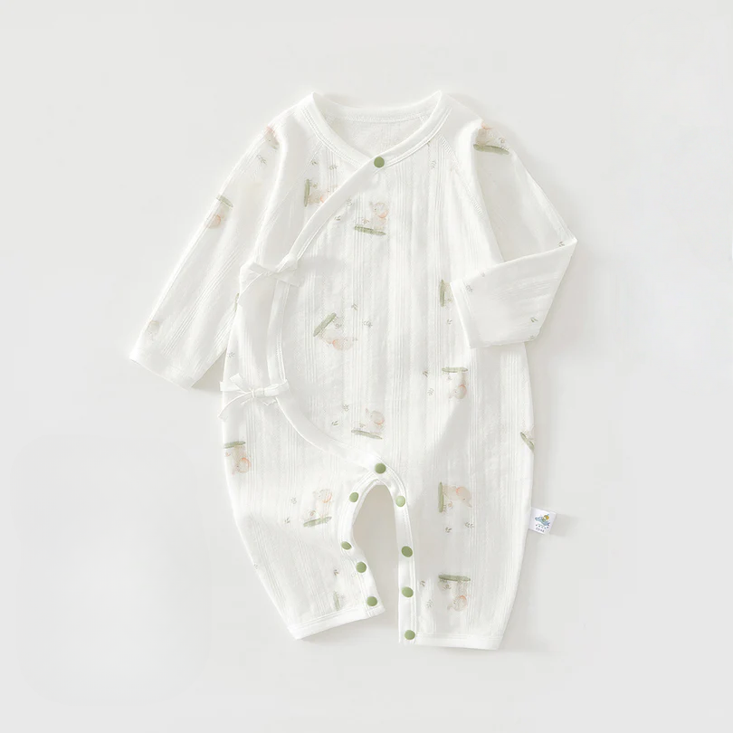 Newborn Tie-Side Cotton Sleep Romper – Lightweight Long Sleeve Summer Kimono Bodysuit