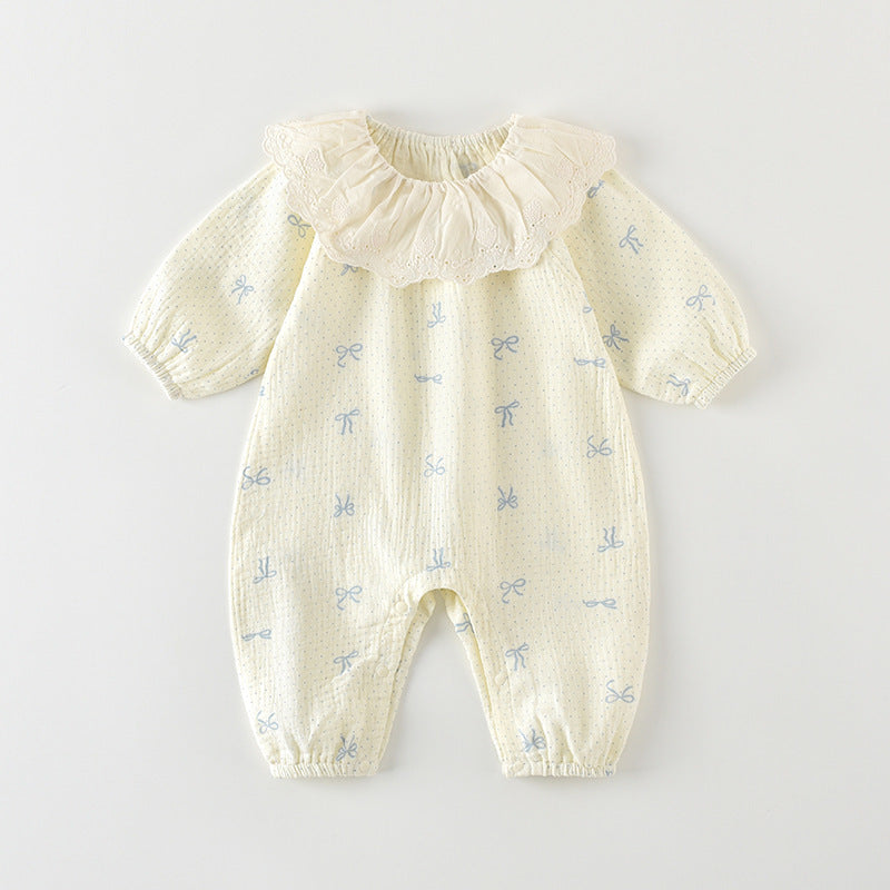Baby Girl Floral Muslin Romper – Long Sleeve Spring Fall Outing Outfit