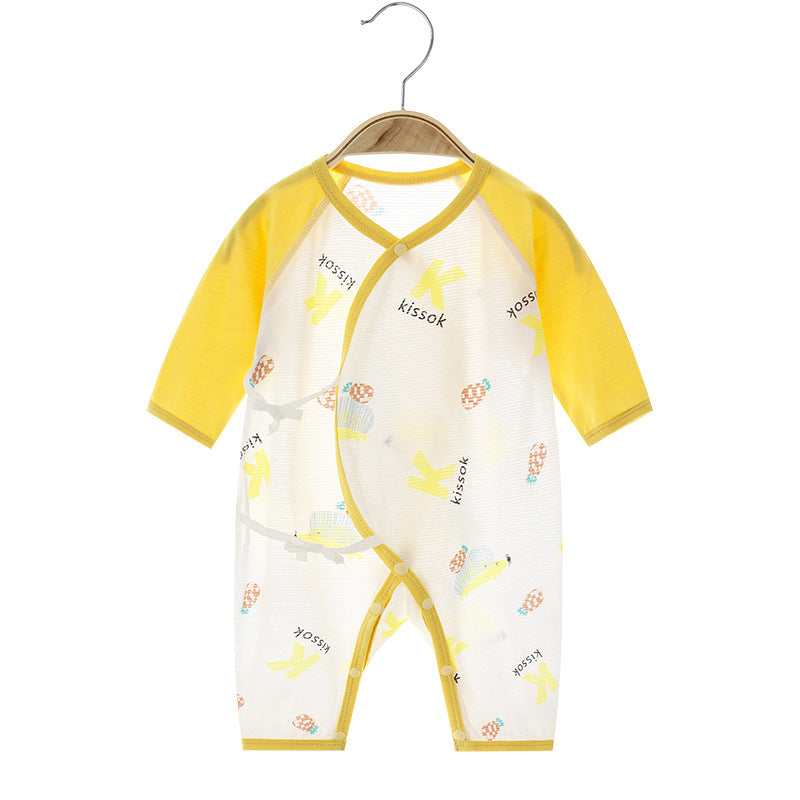 Newborn Lightweight Cotton Romper – Long Sleeve Openwork Summer Bodysuit