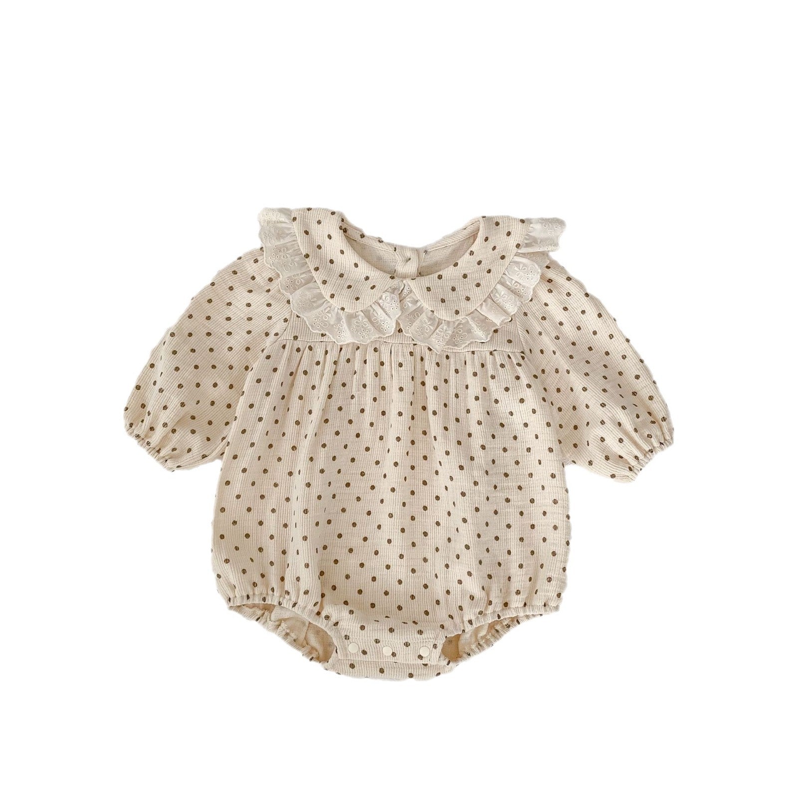 Baby Girl Floral Polka Dot Bodysuit with Lace Collar – Long Sleeve Spring Outfit