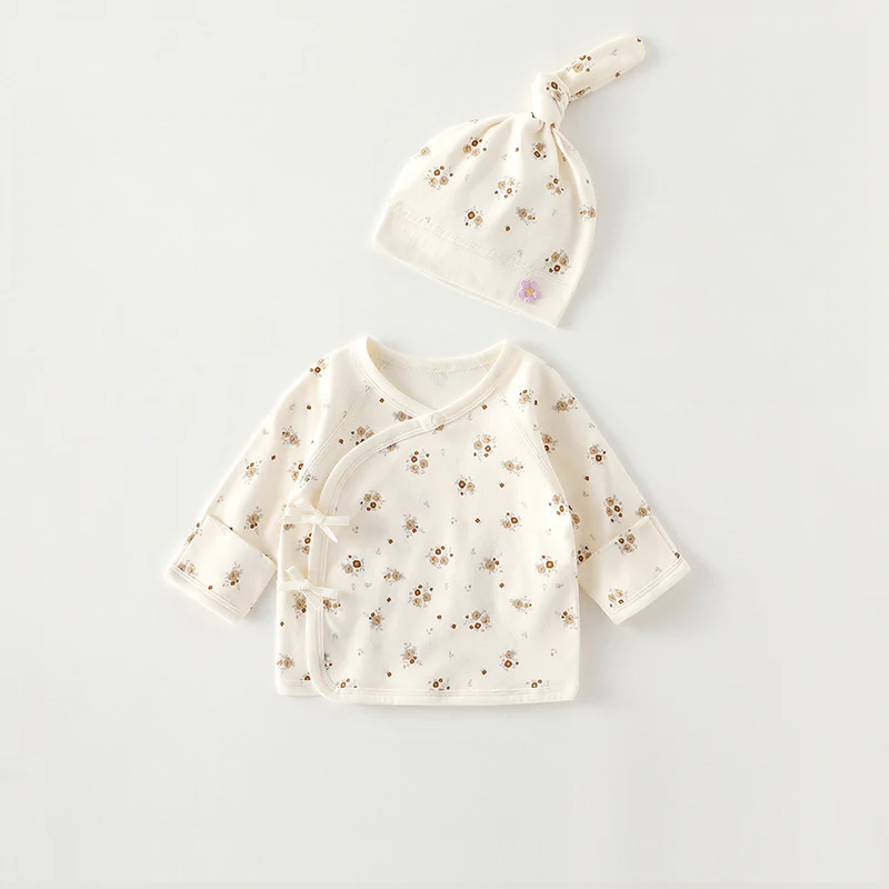 Newborn Cotton Baby Top with Hat – Seamless Side-Tie Infant Shirt