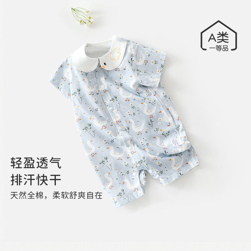 婴儿夏季短袖连体衣新生儿纯棉薄款哈衣爬爬服宝宝夏天透气外出服