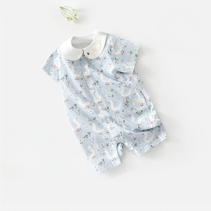 Newborn Airy Cotton Short Sleeve Romper – Lightweight Summer Outing One-Piece
