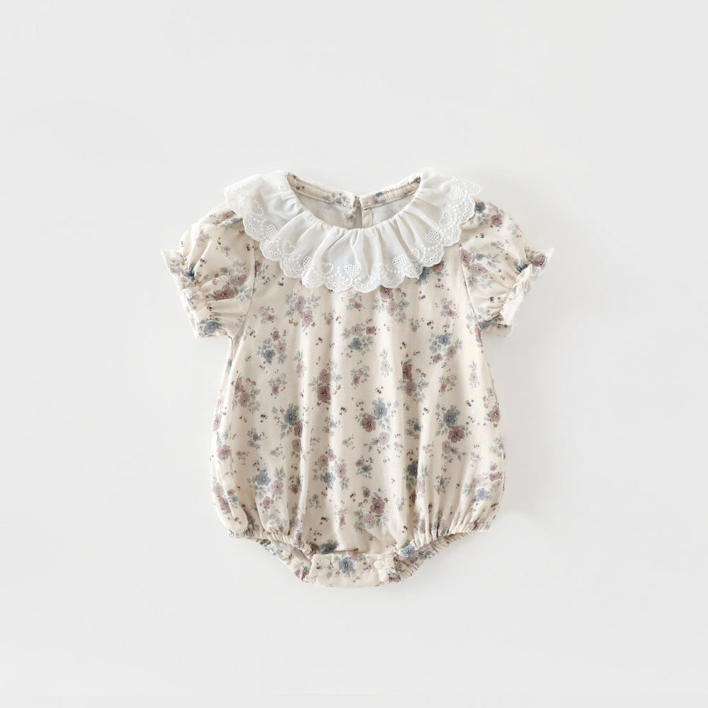 Newborn Floral Gauze Bodysuit – Short Sleeve Summer Cotton One-Piece