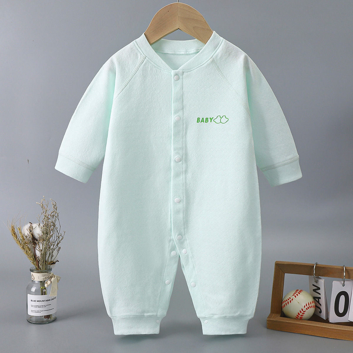 Newborn Cotton Jacquard Romper – Long Sleeve Seamless Spring Fall Bodysuit