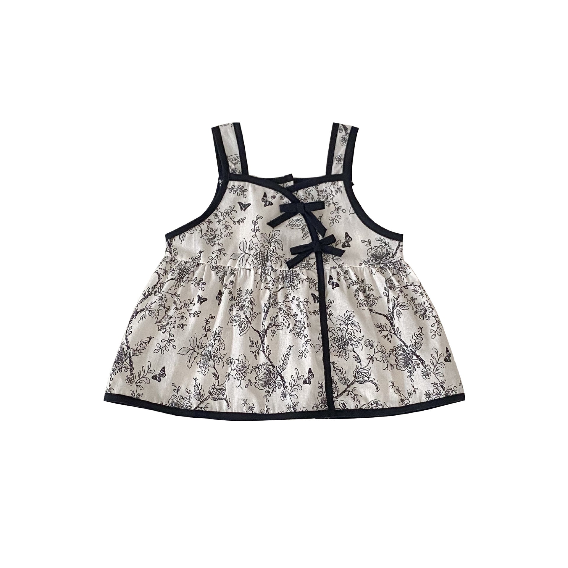 Baby Girl Sleeveless Floral Bodysuit with Frog Buttons – Lightweight Chinese Style Summer Outfit
