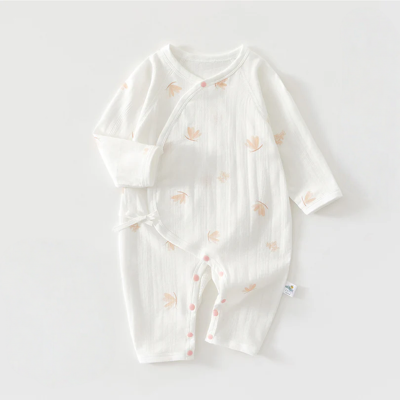 Newborn Tie-Side Cotton Sleep Romper – Lightweight Long Sleeve Summer Kimono Bodysuit