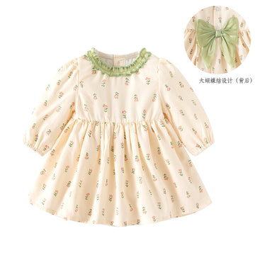 春秋女童连衣裙长袖甜美碎花婴幼儿衣服宝宝裙子小童洋气周岁礼服