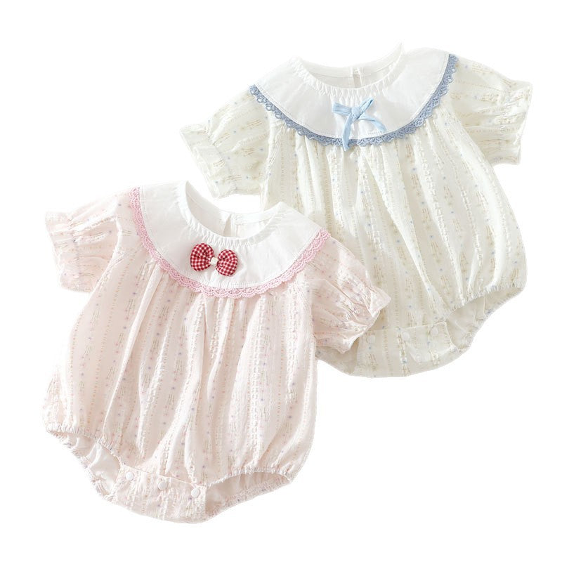 Newborn Baby Girl Jacquard Cotton Bodysuit – Lightweight Summer Princess Romper