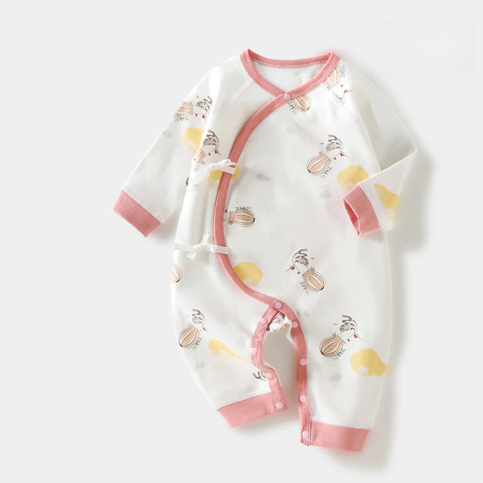 Newborn Cotton Kimono Romper – Long Sleeve Seamless Fall Baby Bodysuit
