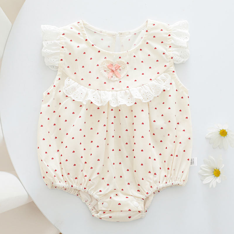 Baby Girl Dot Gingham Cotton Bodysuit – Breathable Summer Triangle Romper