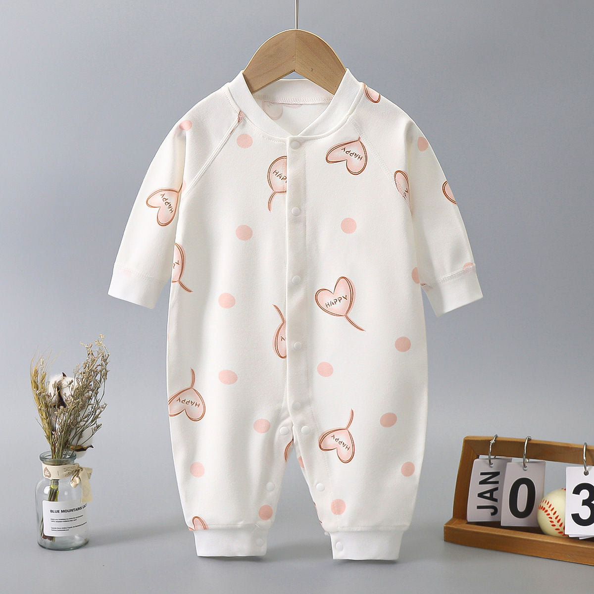 Newborn Cotton Jacquard Romper – Long Sleeve Seamless Spring Fall Bodysuit