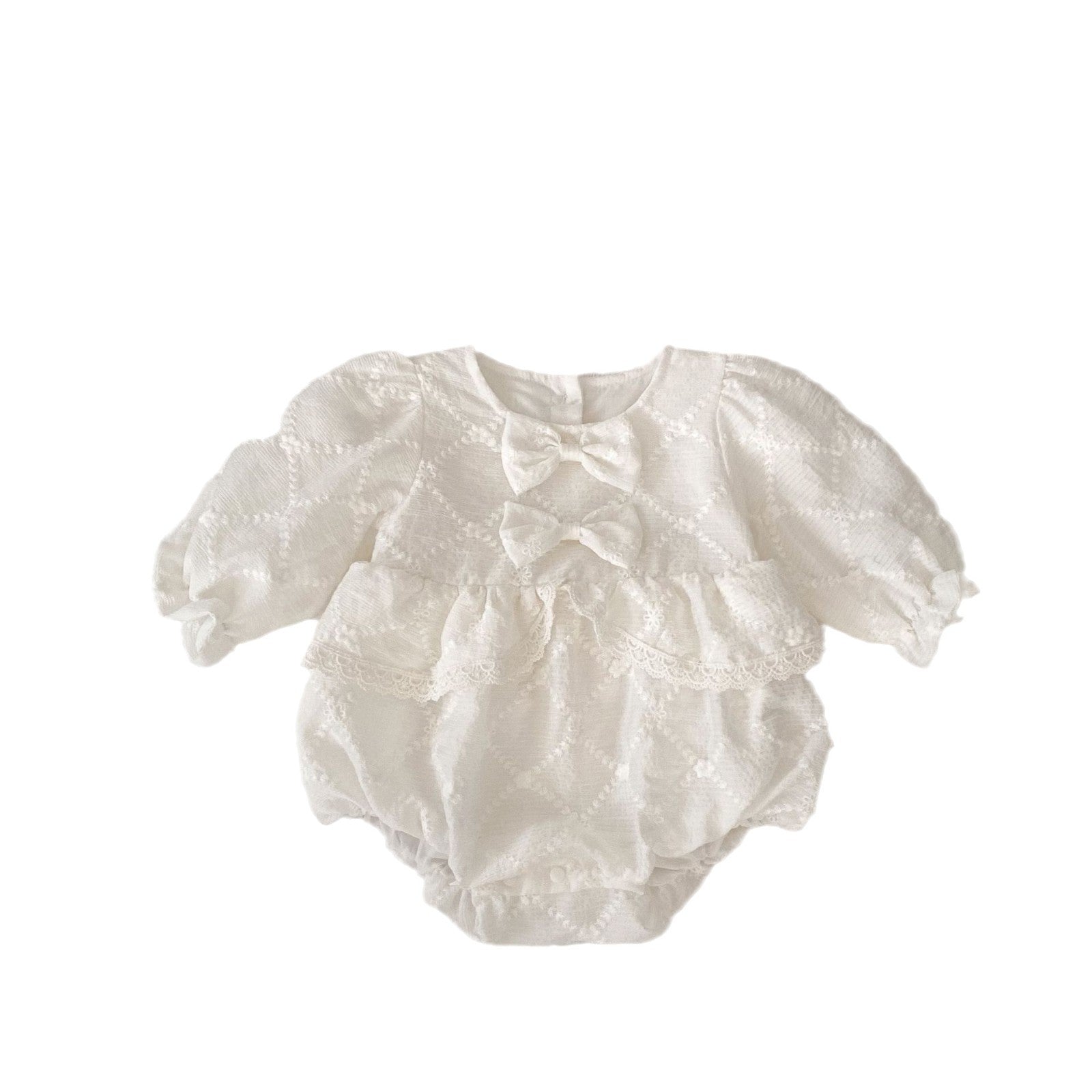 Baby Girl Long Sleeve Bow Bodysuit with Floral Embroidery – Sweet Cotton Outfit